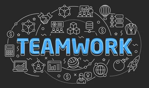 Linear illustration slide for the presentation teamwork Stock Illustration