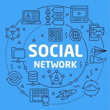 Linear illustration social network Stock Illustration