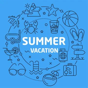 Linear illustration summer vacation Stock Illustration
