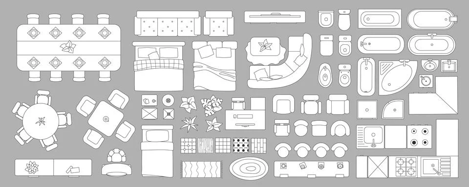 Linear Interior in Top View 스톡 일러스트