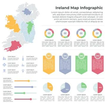 Linear ireland map infographic template Stock Illustration