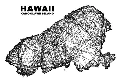Linear Irregular Mesh Kahoolawe Island Map Stock Illustration