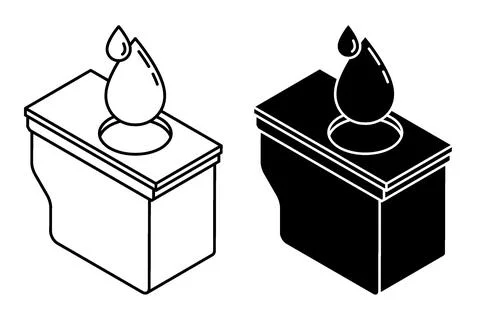 Linear isometric icon, ink cartridge and drops of printing ink. Repair and .. Stock Illustration