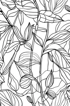 Linear jungle leaves seamless pattern. Floral wallpaper summer texture Stock-Illustration