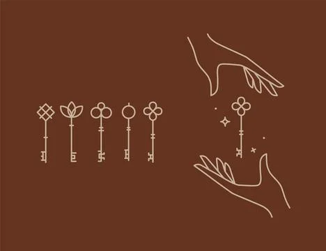Linear key collection brown Stock Illustration