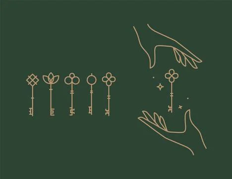 Linear key collection green Stock Illustration