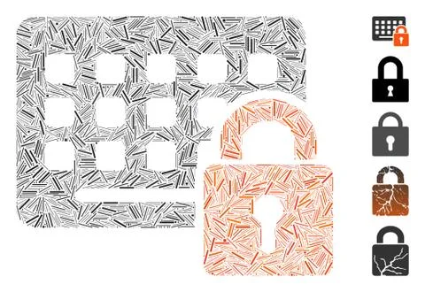 Linear Keypad Locked Icon Vector Collage Stock Illustration