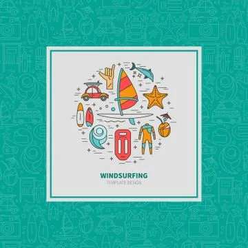 Linear label design windsurfing. Stock Illustration