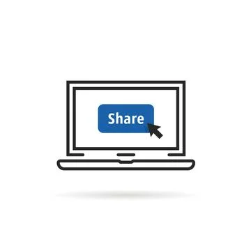 Linear laptop with blue share button Stock Illustration