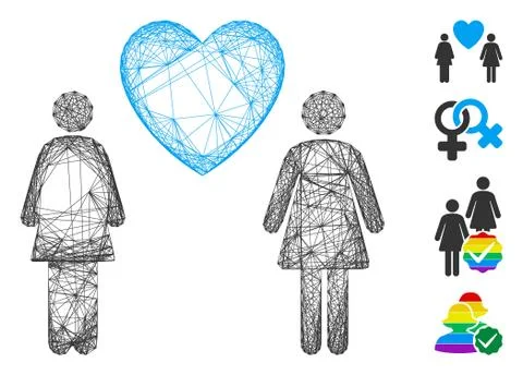 Linear Lesbi Love Pair Vector Mesh Ilustração Stock
