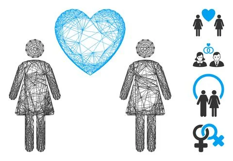 Linear Lesbi Love Pair Vector Mesh Illustrazione stock