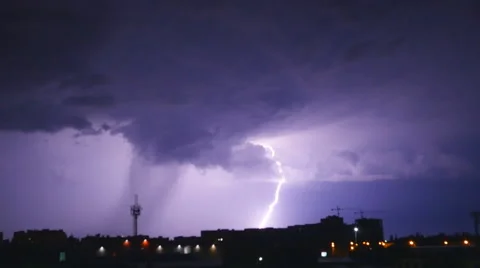 Linear lightning discharges into the ground Stock Footage 51814107