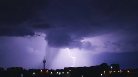 Linear lightning discharges into the ground Stock Footage 51814729