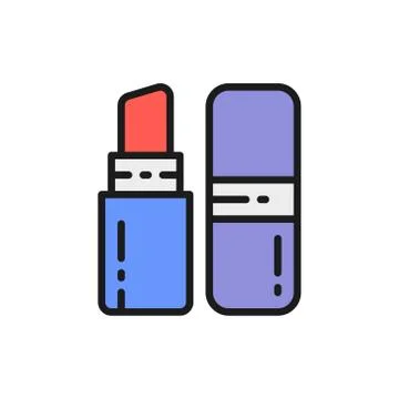 Linear lipstick in retractable case flat color line icon. Stock Illustration