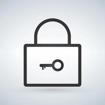 Linear lock with key flat vector icon isolated on modern background. Stock Illustration