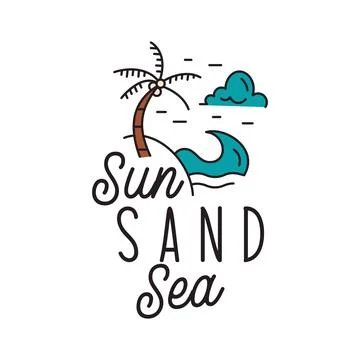 Linear logo with beach image and Sun Sand Sea text Illustration