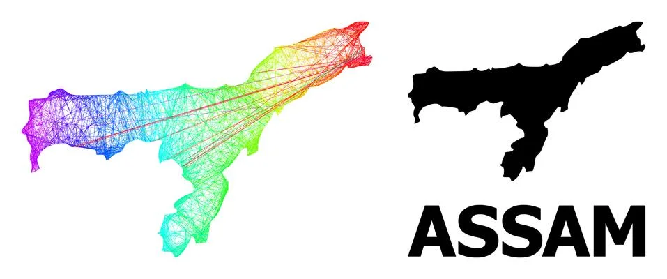 Linear Map of Assam State with Spectrum Gradient Illustrazione stock