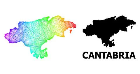 Linear Map of Cantabria Province with Spectrum Gradient Stock Illustration