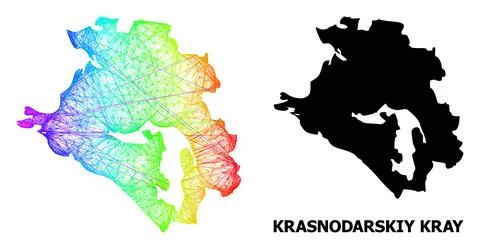 Linear Map of Krasnodarskiy Kray with Rainbow Colored Gradient Stock Illustration