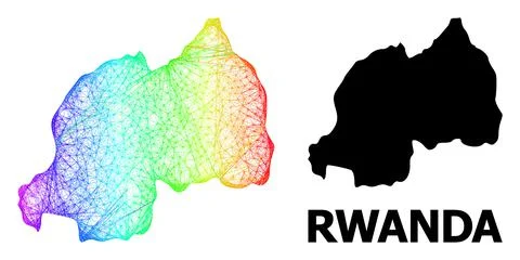 Linear Map of Rwanda with Rainbow Colored Gradient Stock Illustration