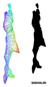 Linear Map of Sakhalin Island with Rainbow Colored Gradient Illustrazione stock
