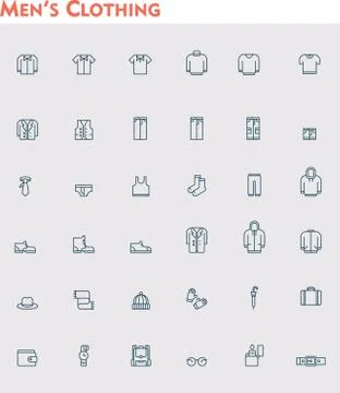 Linear men clothes icon set Stock Illustration