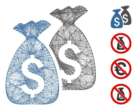 Linear Money Bags Vector Mesh Stock Illustration