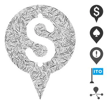 Linear Money Map Marker Icon Vector Collage 스톡 일러스트