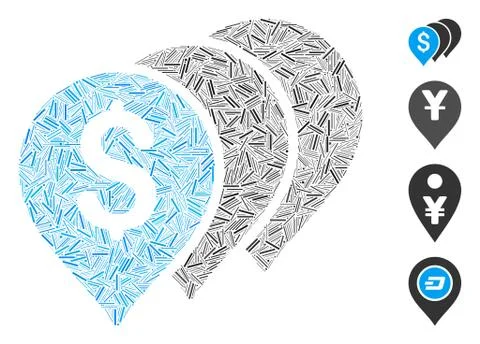 Linear Money Map Pointers Icon Vector Collage 스톡 일러스트