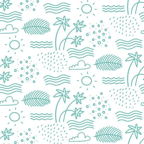 Linear monochrome seamless summer pattern for Wrapping paper. Cute doodle summer Illustrazione stock