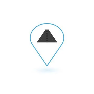 Linear navigation marker map pin with road icon inside. Stock Vector illustra Stock Illustration