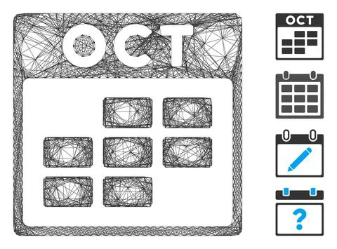 Linear October Calendar Grid Vector Mesh Stock Illustration