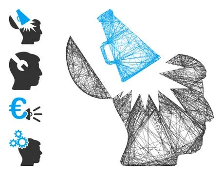 Linear Open Brain Megaphone Vector Mesh 스톡 일러스트