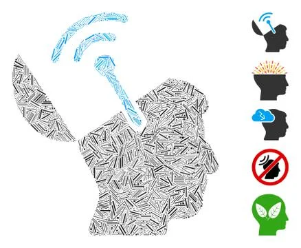 Linear Open Brain Radio Interface Icon Vector Collage 库存插图