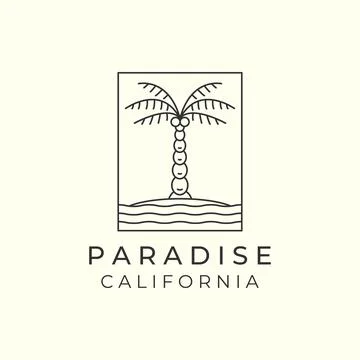 Linear palm tree minimalist with emblem style logo icon template design. coco Ilustración de archivo