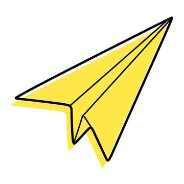 Linear Paper Plane icon with Yellow Color Shape. Outline black contour of Ori Stock Illustration