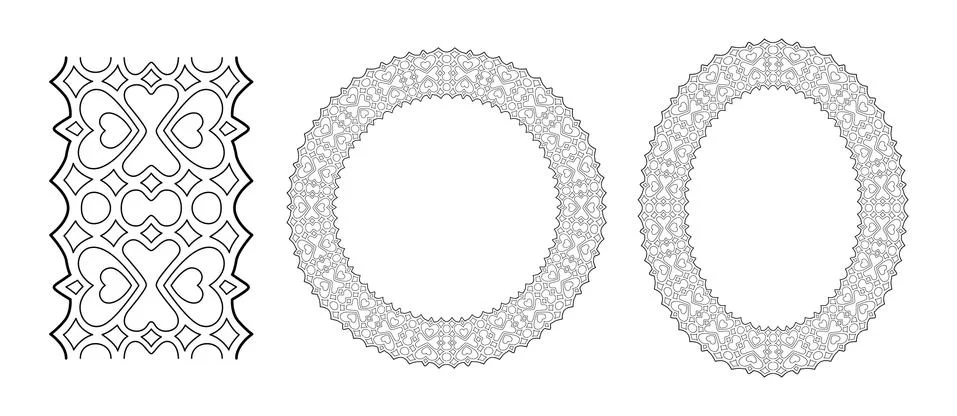 Linear patterns and paint brush with hearts Stock Illustration
