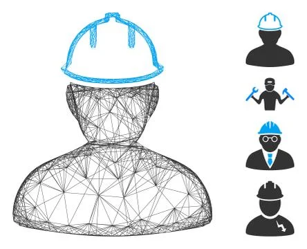 Linear Person in Hardhat Vector Mesh Stock Illustration