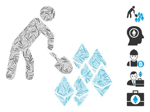 Linear Person Mining Ethereum Icon Vector Collage Stock Illustration