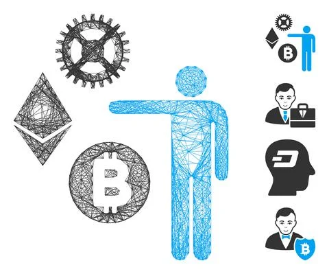 Linear Person Show Cryptocurrency Vector Mesh Illustrazione stock