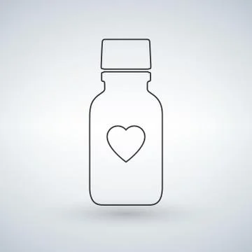 Linear Pill bottle icon with heart. Modern pill bottle for pills or capsules Stock Illustration