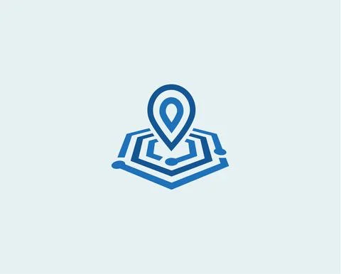 Linear place mark icon, flat style vector logo concept. Geometric lines search Stock Illustration