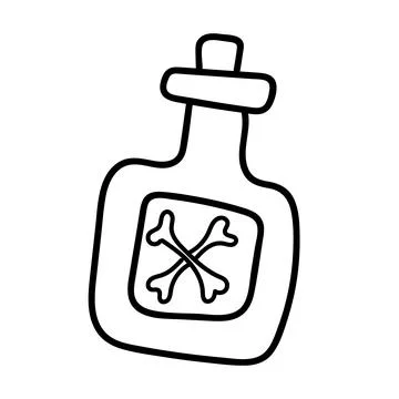 Linear poison bottle in doodle style. Hand drawing vector illustration. Witch Stock Illustration