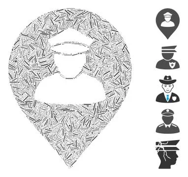 Linear Policeman Map Marker Icon Vector Collage 스톡 일러스트