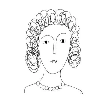 Linear portrait of young woman with curly hair Stock Illustration