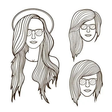 Linear pretty hip girls vector illustration graphics Stock Illustration