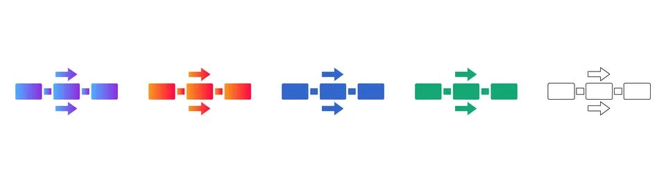 Linear Process Step Diagram Icon Set Illustration