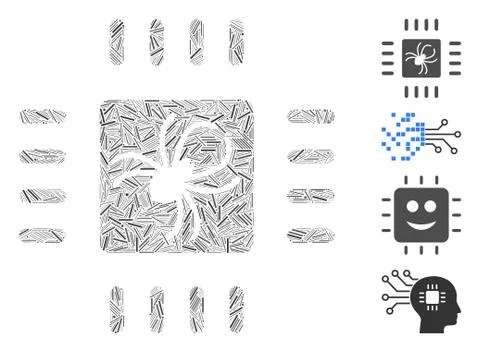 Linear Processor Bug Icon Vector Mosaic Stock Illustration