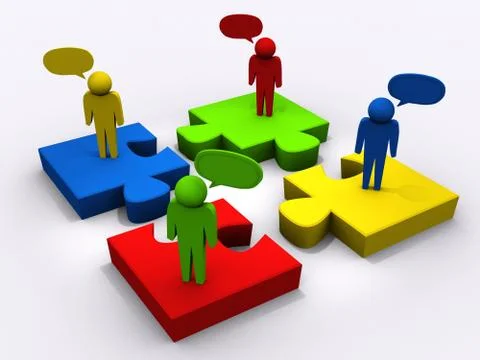Linear puzzle people as concept Stock Illustration