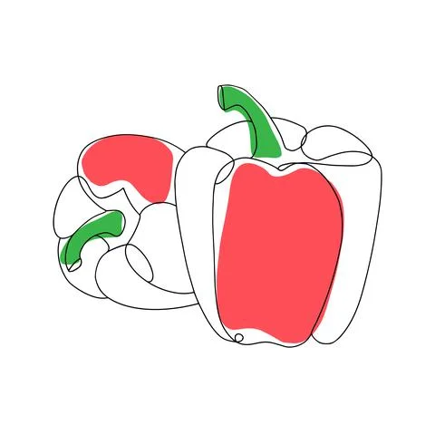 Linear red bell pepper paprika vegetable outline Stock Illustration